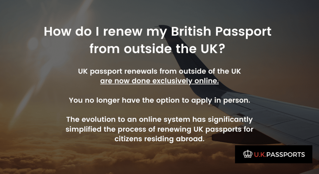 Infographic explaining how to renew your British passport from overseas